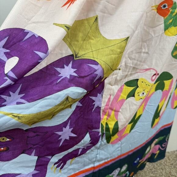 Bohemian Cami Maxi Dress Medium Graffiti Colorful Print Smocked Snake Dragon - Picture 12 of 16